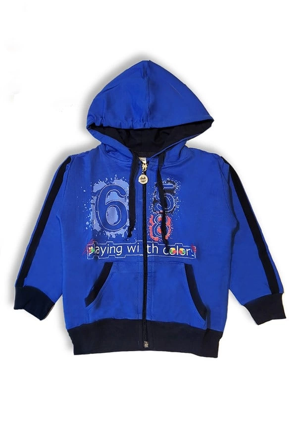 Boys' Navy Blue Hooded Zip-Up Tracksuit