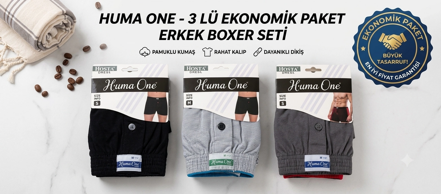 Huma One Erkek Havlu Bel Düz Boxer Battal Boy 3XL- 3ADET