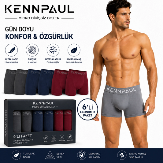 Kennpaul Mikro Dikişsiz Erkek Boxer 6 Lı Paket