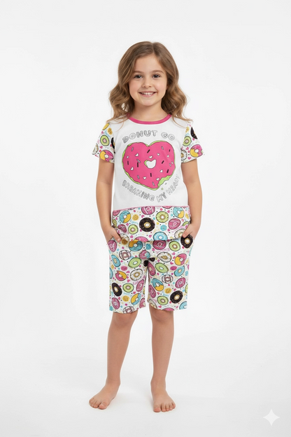 Girls Donut Patterned Colorful Pajama Set