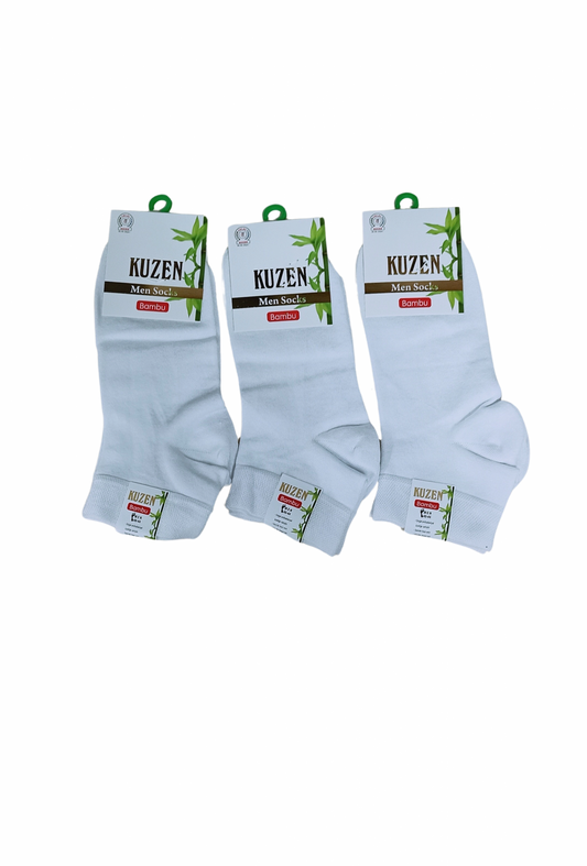 Cousin Seamless Half-Cuff White Bamboo Men's Socks, 6 Pack