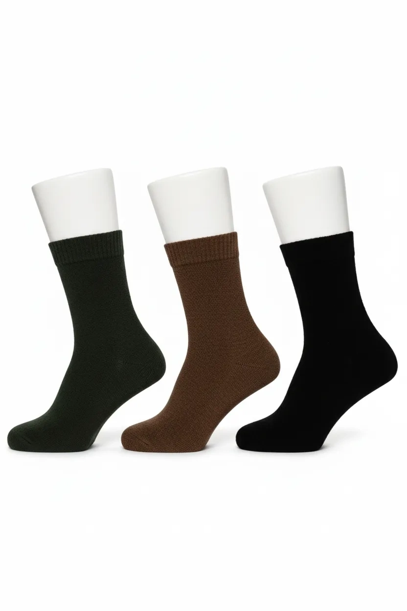 Chaussettes thermiques sans coutures en coton biologique éponge Leroni. Cheville élastiquée - Lot de 6
