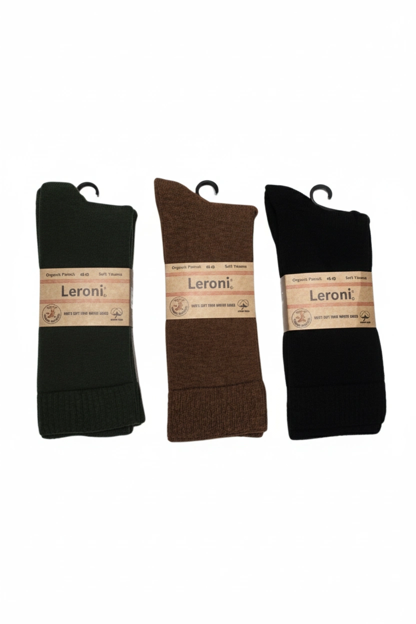 Chaussettes thermiques sans coutures en coton biologique éponge Leroni. Cheville élastiquée - Lot de 6
