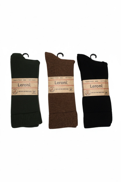 Chaussettes thermiques sans coutures en coton biologique éponge Leroni. Cheville élastiquée - Lot de 6