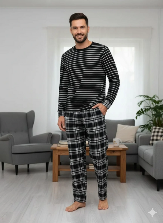 Pijalux Plaid Pajamas with One Bottom Pocket, Plus Size