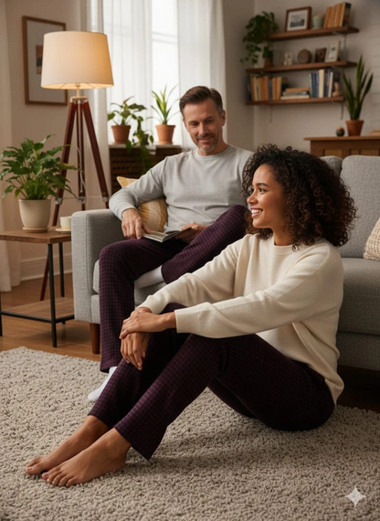 Pijalüx Tek Alt Cepli Örme Ekose Ev Pantolonu