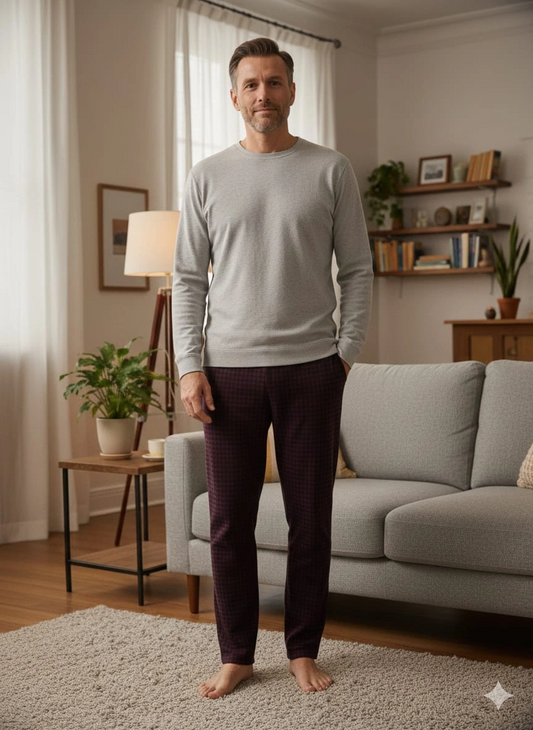 Pijalüx Tek Alt Cepli Örme Ekose Ev Pantolonu