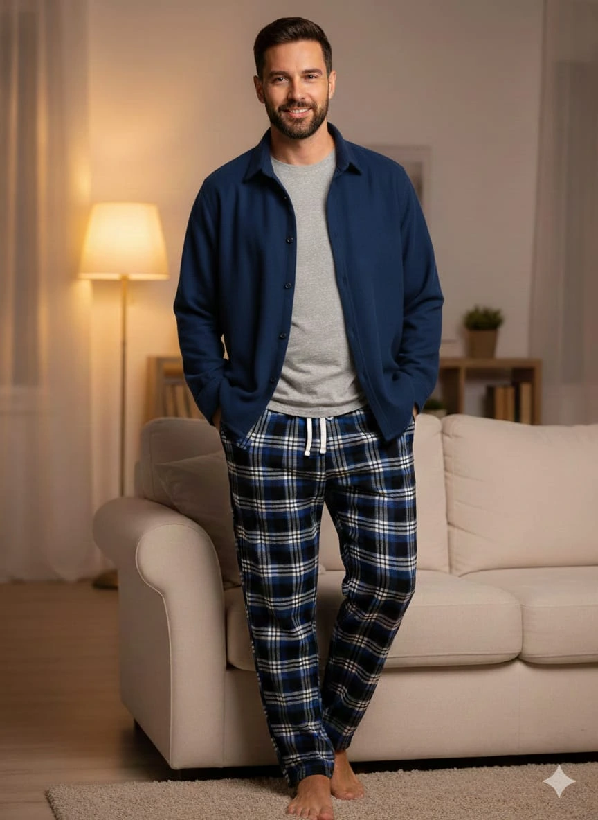 Pijalüx Tek Alt Ekose Kalın Poplin Ev Pantalonu