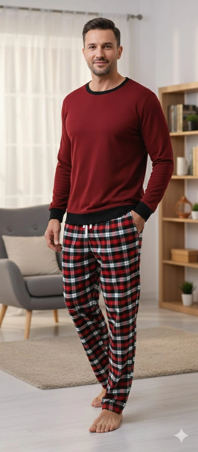 Pijalüx Tek Alt Kareli Kalın Poplin Ev Pantalonu