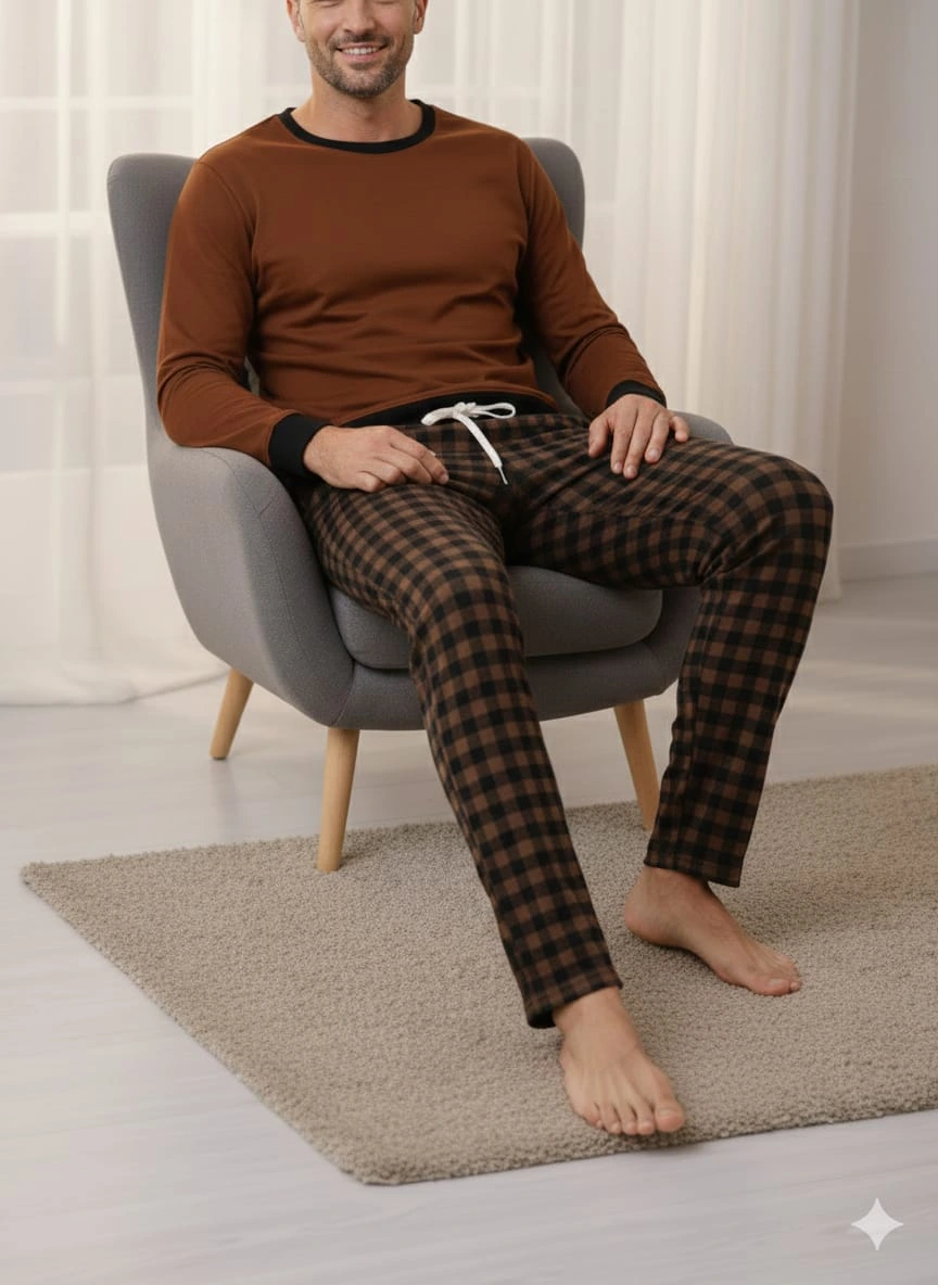 Pijalüx Tek Alt Ekose Kalın Poplin Kışlık Ev Pantalonu