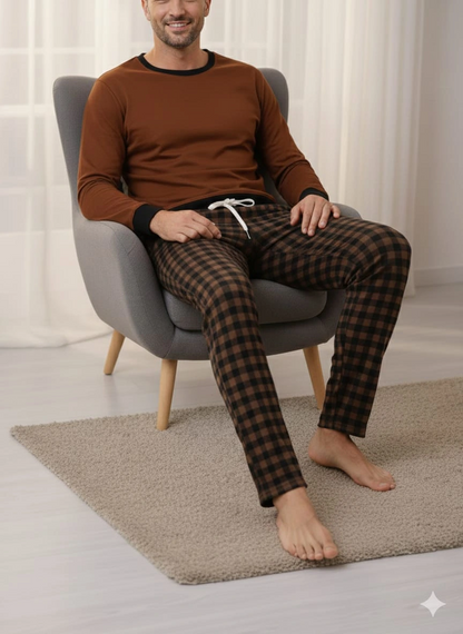 Pijalüx Tek Alt Ekose Kalın Poplin Kışlık Ev Pantalonu