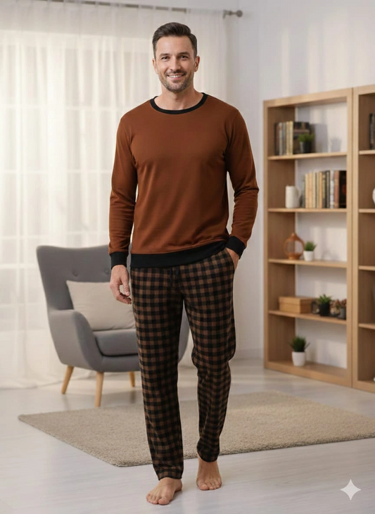 Pijalüx Tek Alt Ekose Kalın Poplin Kışlık Ev Pantalonu