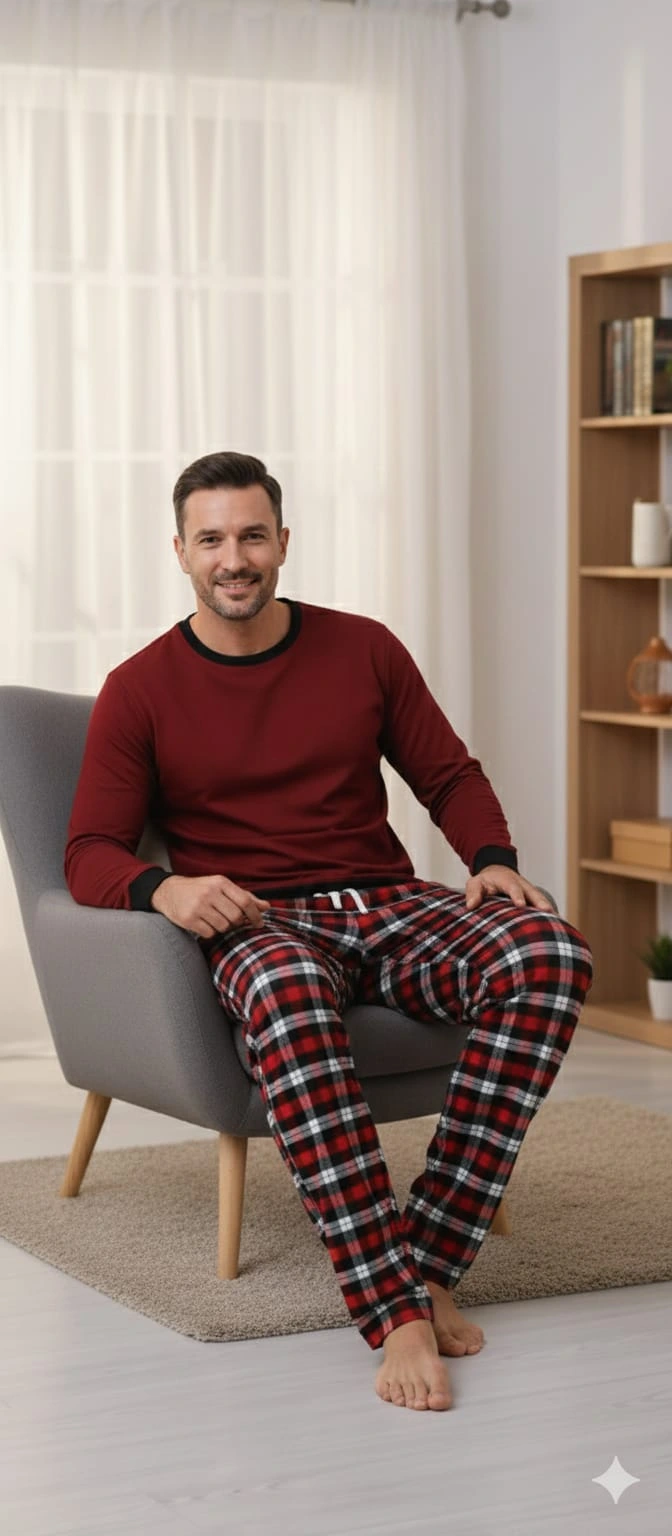 Pijalüx Tek Alt Kareli Kalın Poplin Ev Pantalonu