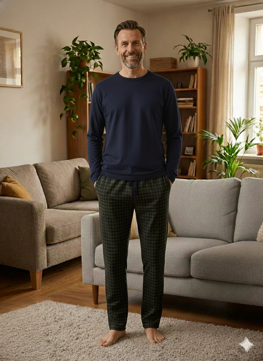 Pijalüx Tek Alt Örme Ekose Ev Pantolonu