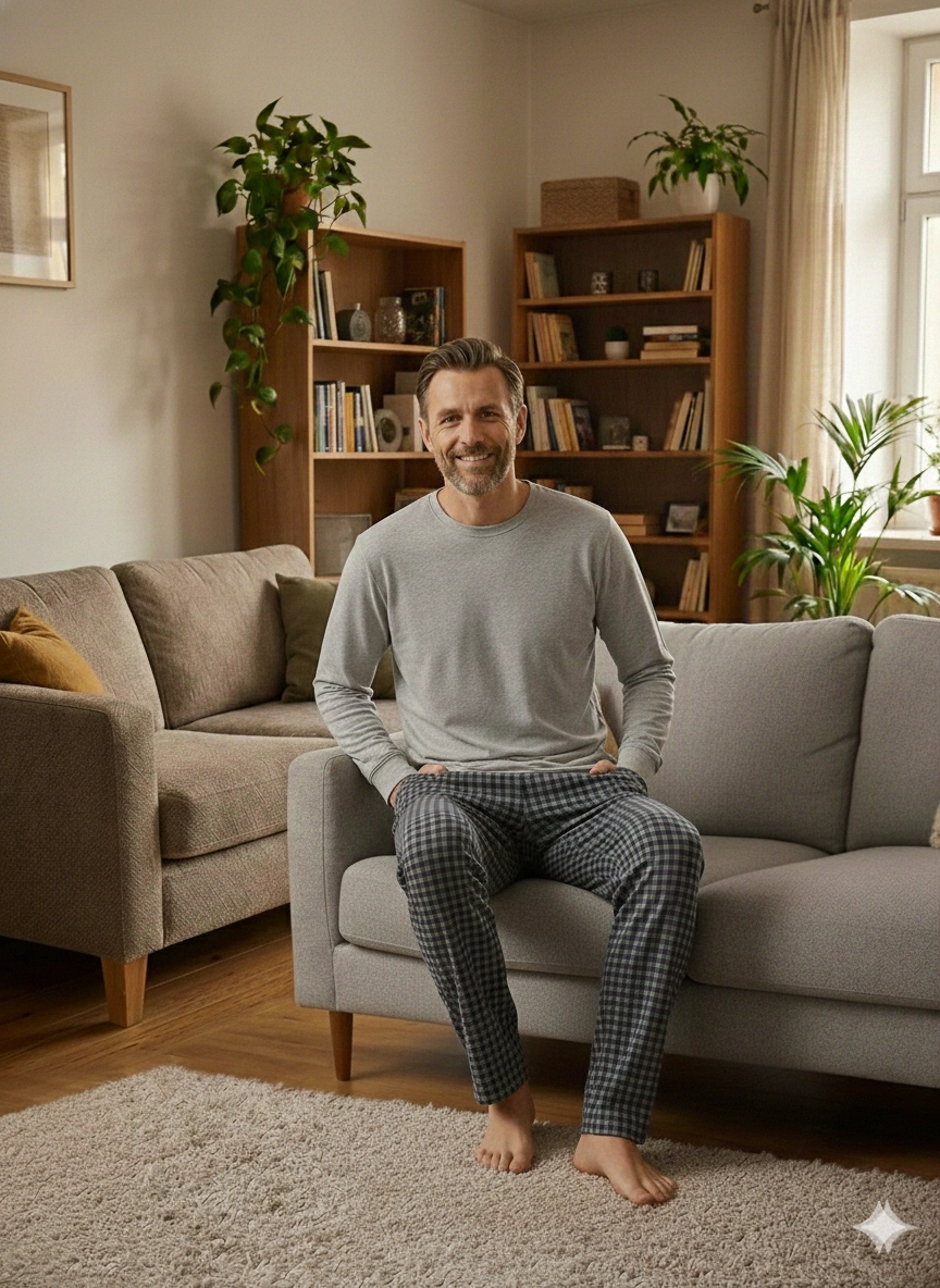 Pijalüx Tek Alt Örme Ekose Ev Pantolonu