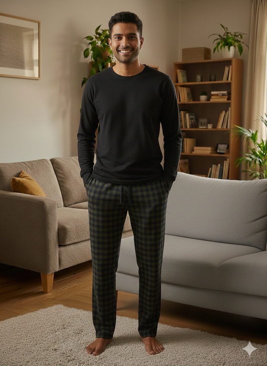 Pijalüx Tek Alt Örme Ekose Ev Pantolonu