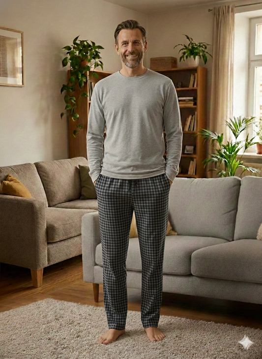 Pijalüx Tek Alt Örme Ekose Ev Pantolonu