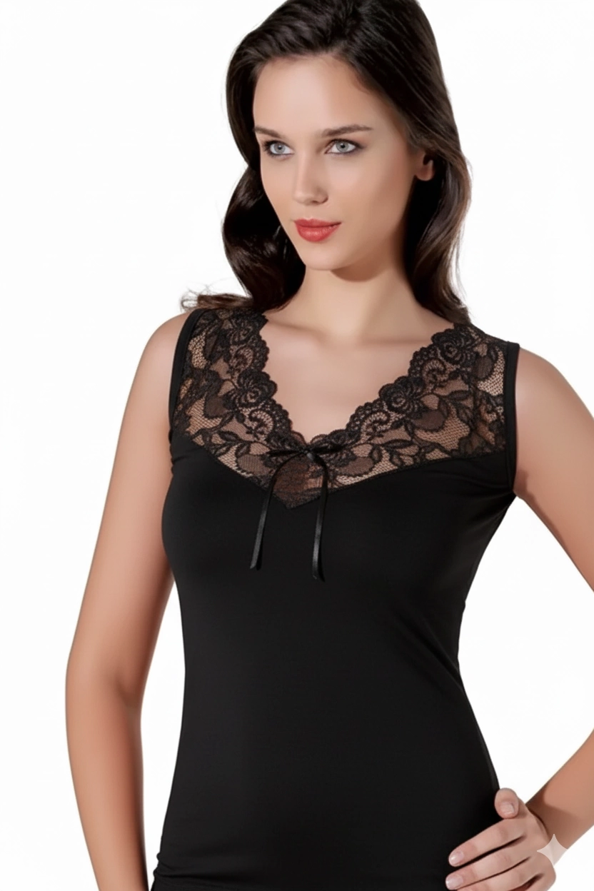 Débardeur en dentelle à col en V Sahinler B398