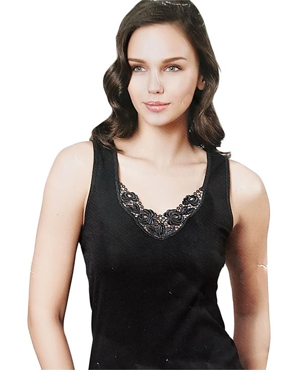 Şahinler Thick Strap Lace Black Undershirt