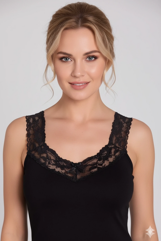 Sahinler Lace Collar and Straps Rib Undershirt B605