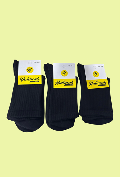 Yalıncak Half-Height College Socks, Black, 6 Pack, Plain Model
