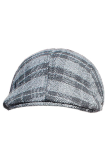 Earless Plaid Gray Cap Hat for Winter and Autumn