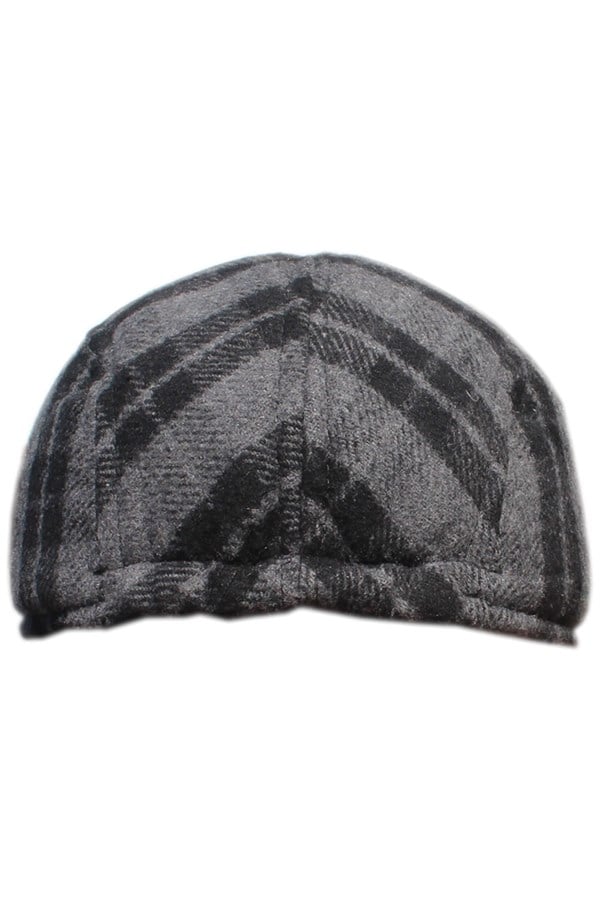 Earless Plaid Gray Cap Hat for Winter and Autumn