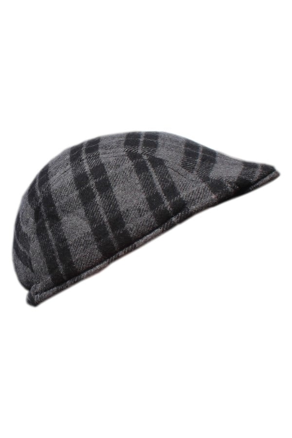Earless Plaid Gray Cap Hat for Winter and Autumn