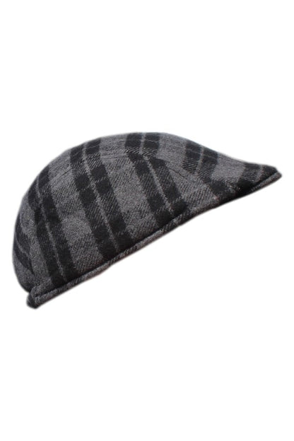 Earless Plaid Gray Cap Hat for Winter and Autumn