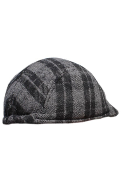 Earless Plaid Gray Cap Hat for Winter and Autumn